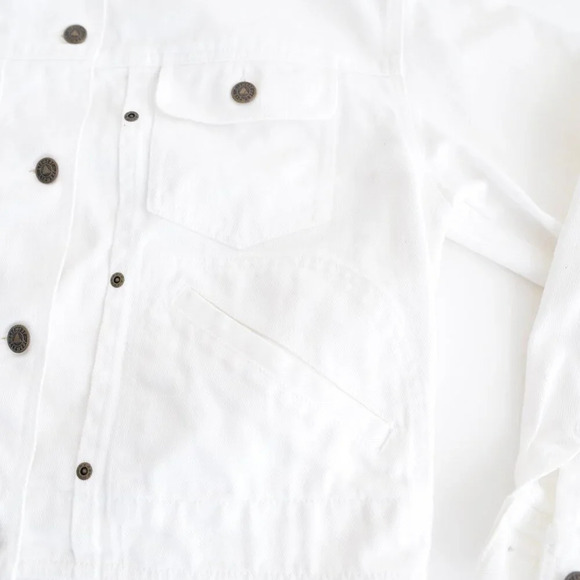 Vintage Liz Authentic White 100% Cotton Button Up Denim Jean Jacket S - Picture 6 of 11